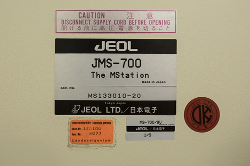 JEOL JMS magnetic sector instrument label