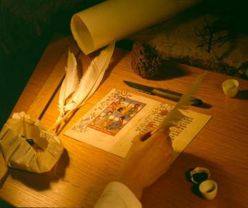 Brief auf dem Tisch, Feder und Tinte, Mittelalter, Restauration Handschriften