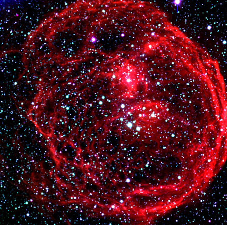 Diese Blase aus heißem interstellarem Gas hat einen Durchmesser von 300 Lichtjahren und befindet sich in der Großen Magellanschen Wolke