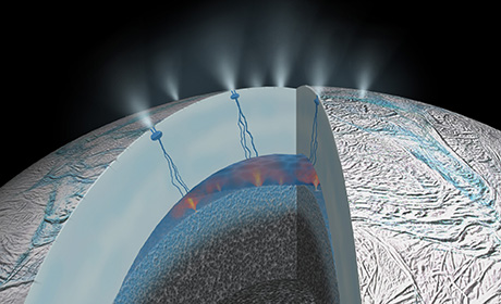 Künstlerische Darstellung des Inneren des Saturnmondes Enceladus 