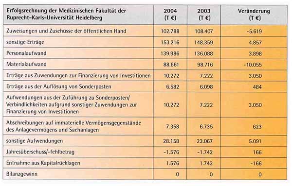 Erfolgsrechnung der Medizinischen Fakultt der Ruprecht-Karls-Universitt Heidelberg