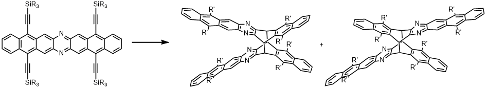NMR-Diagramme + Strukturzeichnung Dimerisation von Diazaheptacenen