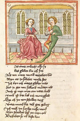 Libanet verweist Wittig auf ihre eheliche Treue (Heidelberg, Universitätsbibliothek: Cpg 353, fol. 23v)