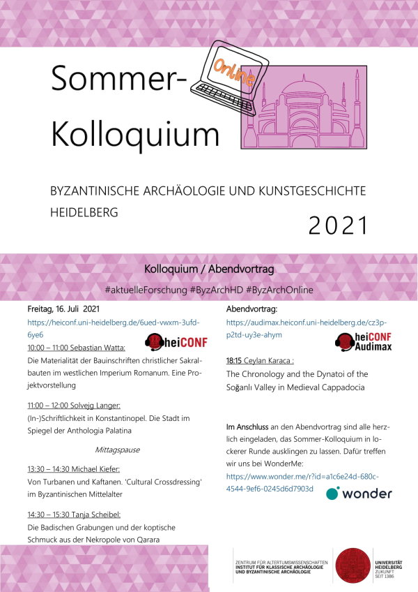 Programm des Sommerkolloquiums 21 der Byzantinischen Archäologie Heidelberg