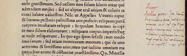 Inkunabel mit handschriftlicher Eintragung zur Mona Lisa: Heidelberg, Universitätsbibliothek, D 7620 qt. INC.: Cicero, Epistolae ad familiares, Bologna 1477, Bl. 11a