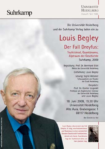 Louis Begley stellt am 18. Juni zusammen mit Sigrid Messner und Günter Leypoldt sein neuestes Buch in der Aula der Alten Universität vor