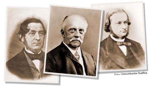 Bildeten ein legendäres Dreigestirn: Robert Wilhelm Bunsen, Gutav Robert Kirchhoff und Ludwig Ferdinand von Helmholtz