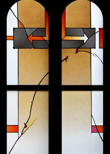 Foto, Kirchenfenster von Johannes Schreiter in der Heidelberger Peterskirche